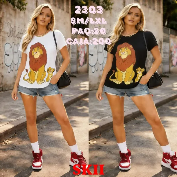 Playera estampada con diseño de leones-2303