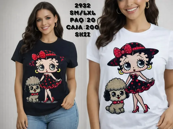 Playera estampada de Betty Boop con perro-2932