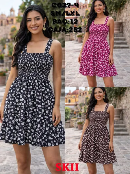 Vestido Corto de Tirantes con Estampado Floral-C037-4