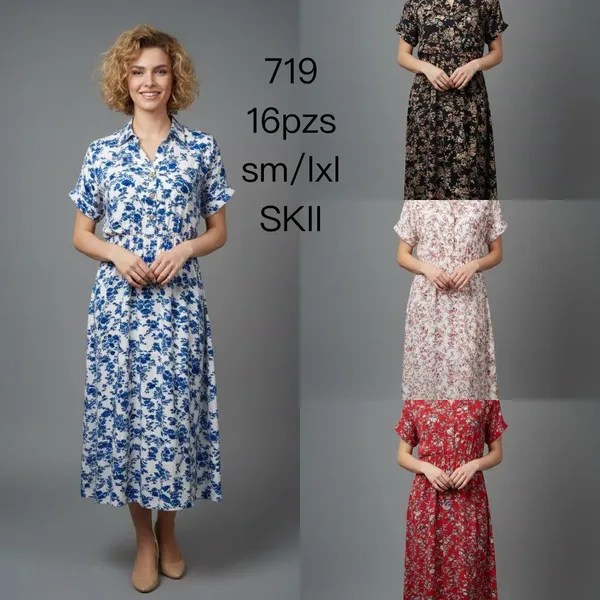 Vestido camisero floral de manga corta-719