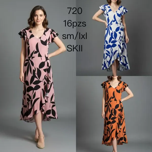 Vestido con estampado de hojas y volantes-720
