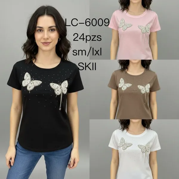 Playera de manga corta con aplique de mariposas-LC6009
