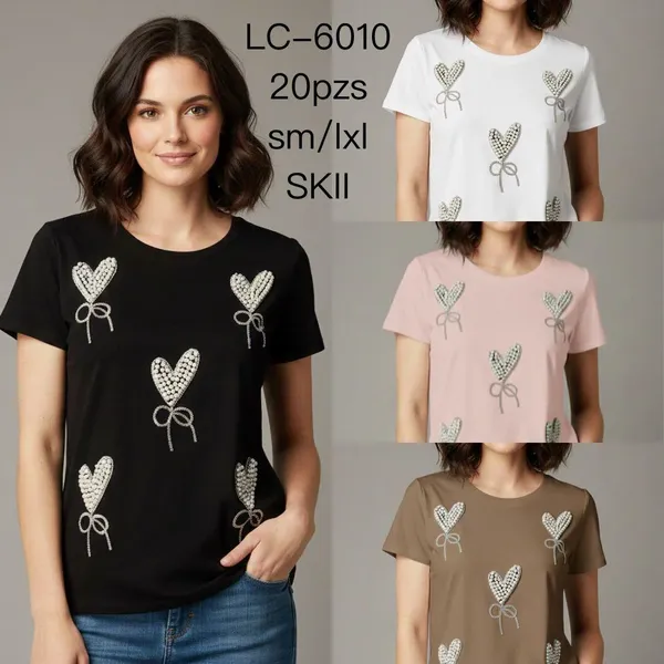 Playera de manga corta con diseño de corazones-LC6010