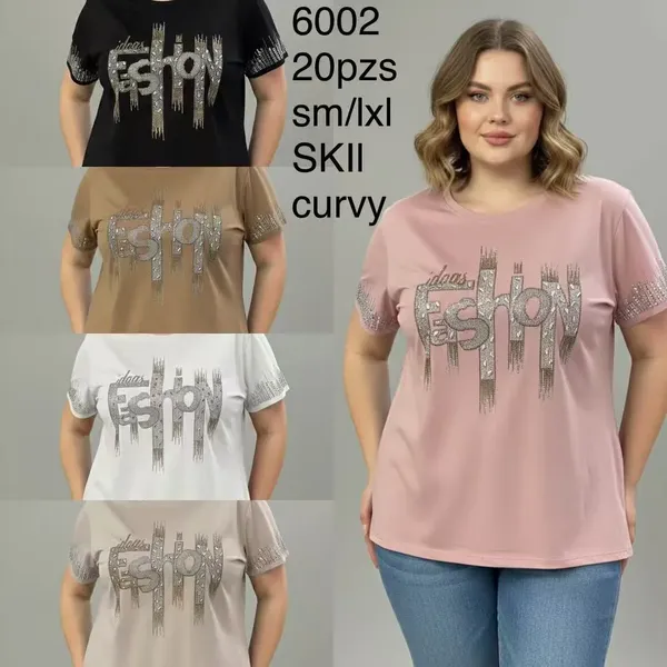 Playera de mujer con estampado de pedrería-6002