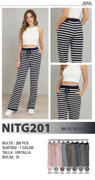 Pantalón con cordón de rayas-NITG201