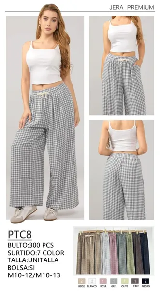 Pantalones anchos a cuadros con jareta-PTC8