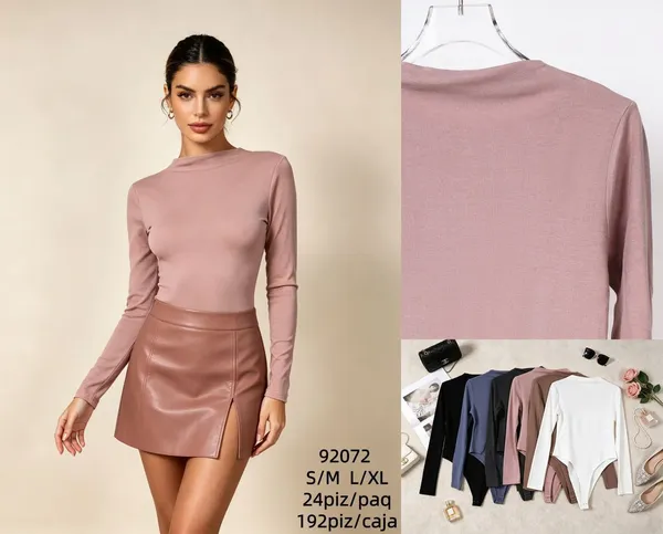 Body de manga larga con cuello simulado-92072
