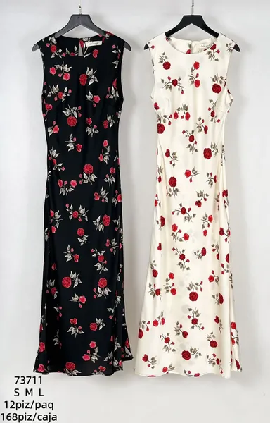 Vestido largo floral sin mangas-73711