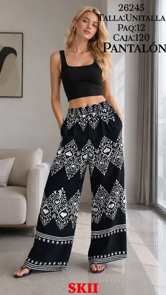 Pantalón de mujer estampado de pierna ancha-26245