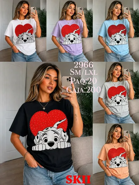 Playera de Dálmata con Corazón Brillante-2966