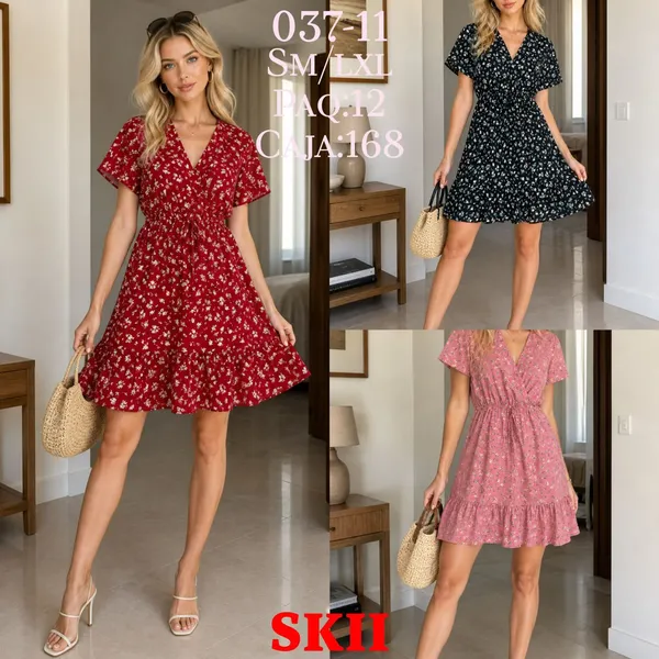 Mini vestido de estampado floral con cuello V-C037-11