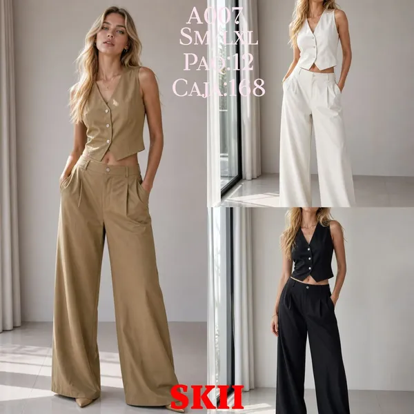 Conjunto de chaleco y pantalón de pierna ancha-A007