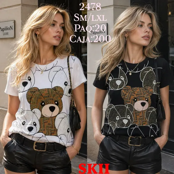 Playera de oso de peluche con brillos-2478