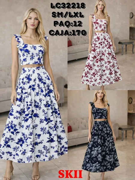 Conjunto de top y falda floreada-LC32218