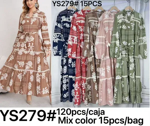 Vestido largo estampado con cinturón-YS279