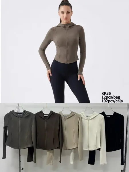 Sudadera deportiva con cremallera y capucha para mujer-KK36