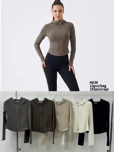 Sudadera deportiva con cremallera y capucha para mujer-KK36