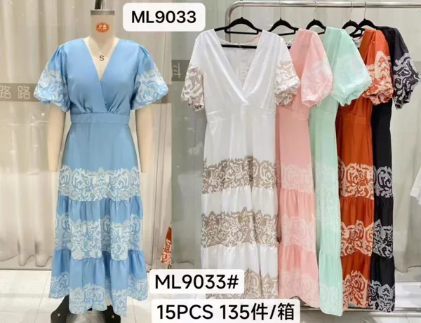 Vestido largo escalonado con estampado-ML9033