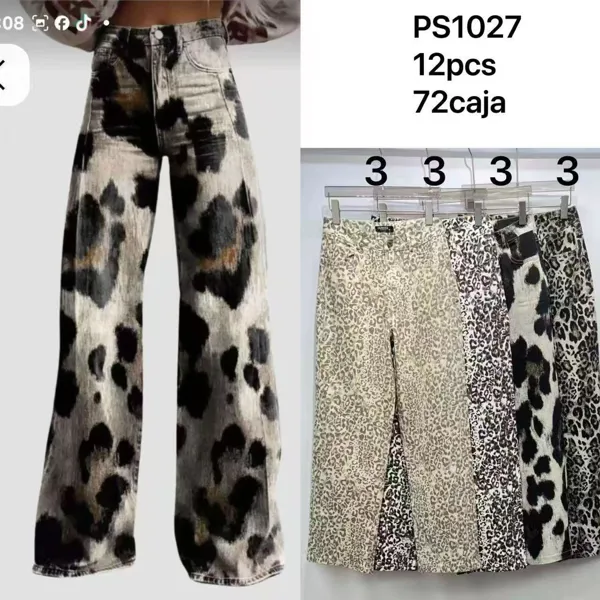 Jeans de mujer de estampado leopardo-PS1027