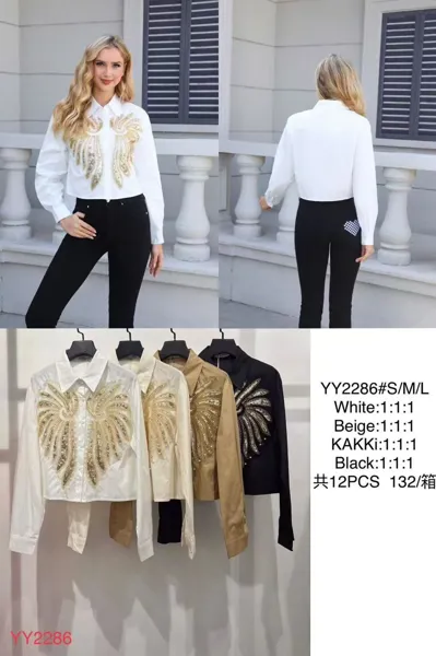 Camisa de manga larga con bordado de lentejuelas-YY2286