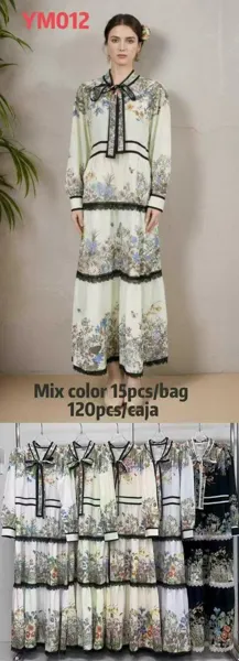 Vestido largo con estampado floral y lazo-YM012