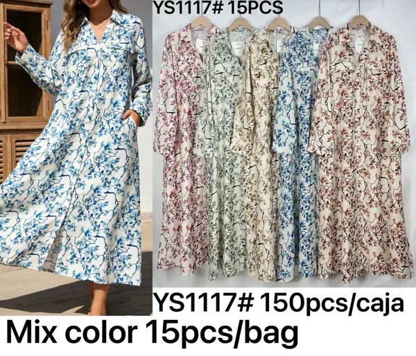Vestido tipo camisa largo estampado-YS1117