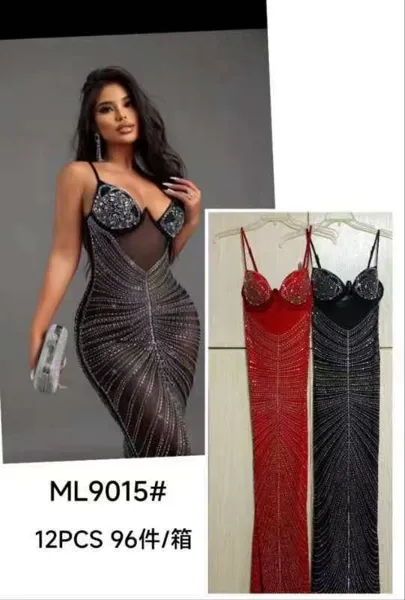 Vestido largo de fiesta con pedrería-ML9015