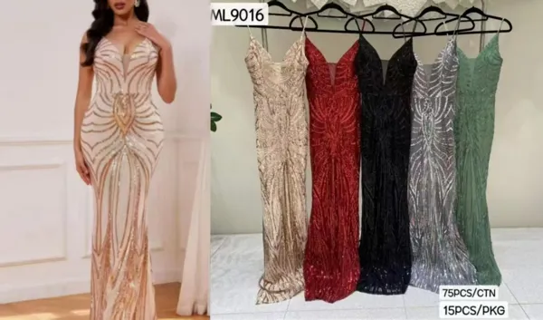 Vestido de noche largo con lentejuelas-ML9016