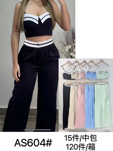 Conjunto de Crop Top y Pantalón de Mujer-AS604