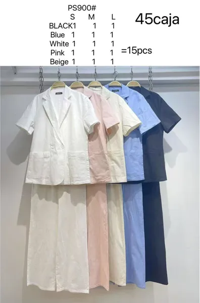 Conjunto de blazer de manga corta y pantalón ancho-PS900