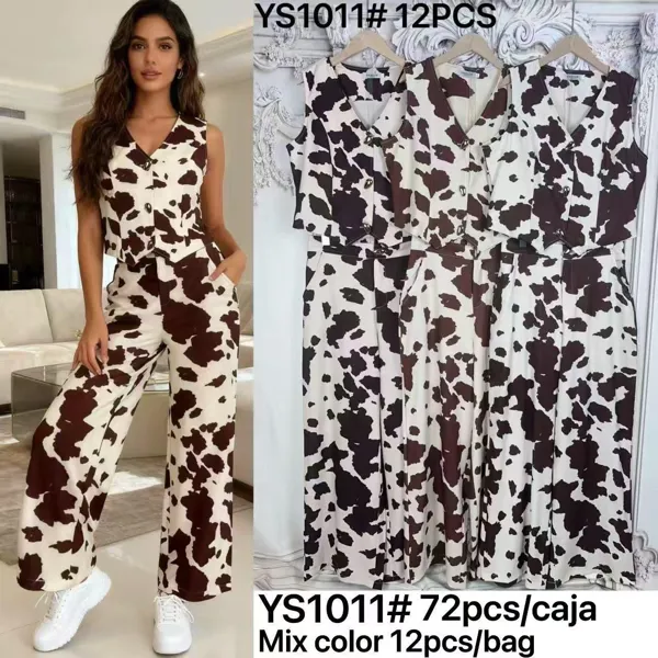 Conjunto de top sin mangas y pantalón de estampado de vaca-YS1011