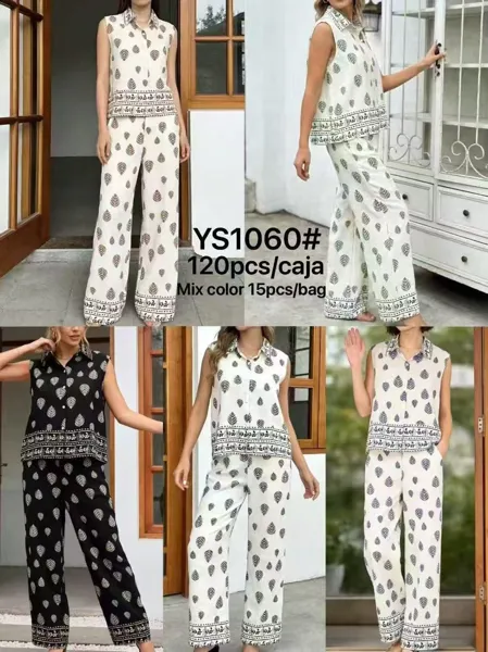 Conjunto de camisa y pantalón de pierna ancha con estampado-YS1060