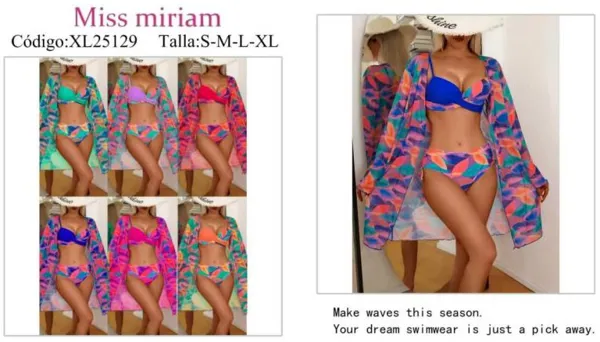 Conjunto de bikini con pareo estampado-XL25129