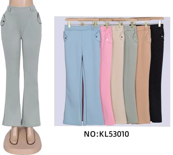 Pantalones acampanados de mujer con detalle de botón-KL53010