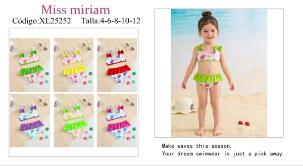 Traje de baño de dos piezas para niña con estampado de fresas-XL25252