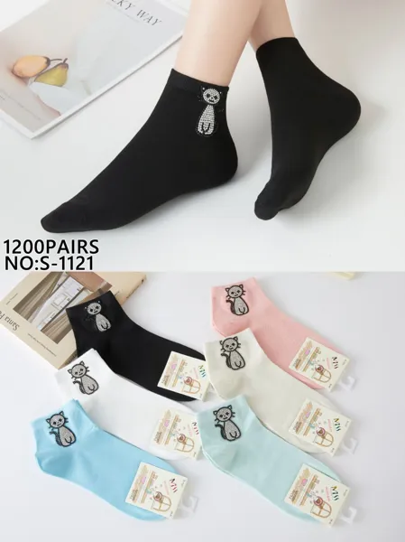 Calcetines tobilleros de mujer con diseño de gato-S-1121
