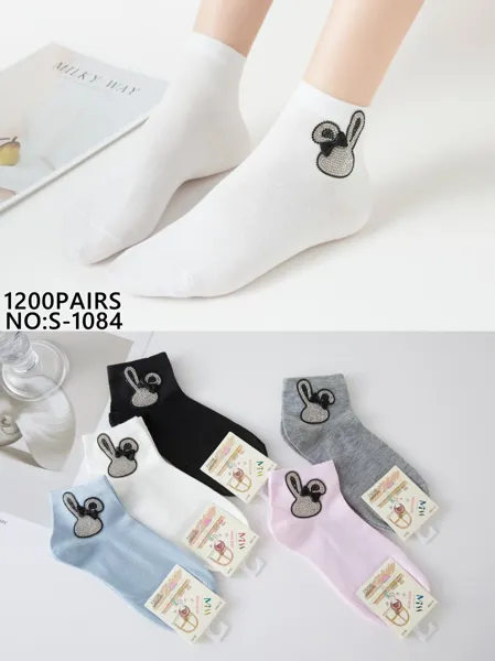 Calcetines tobilleros con diseño de conejo y moño-S-1084