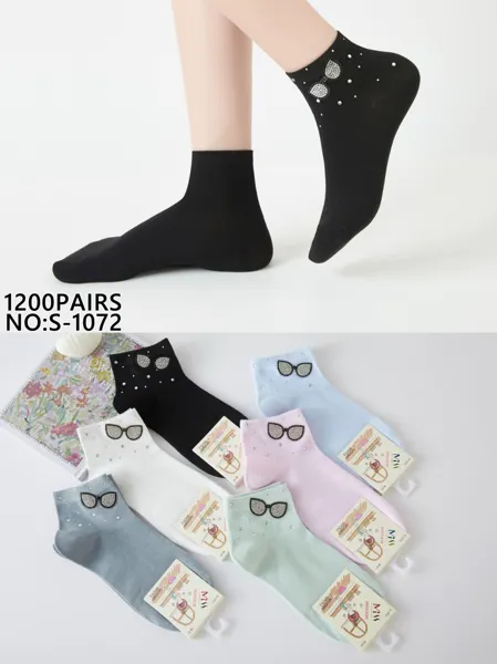 Calcetines tobilleros de mujer con aplique de pedrería-S-1072