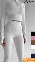 Conjunto de Top de Manga Larga con Cremallera y Pantalones de Tiro Alto-20255