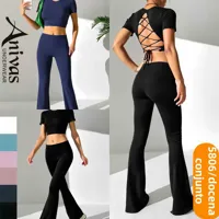 Conjunto de top crop y pantalón acampanado-5806